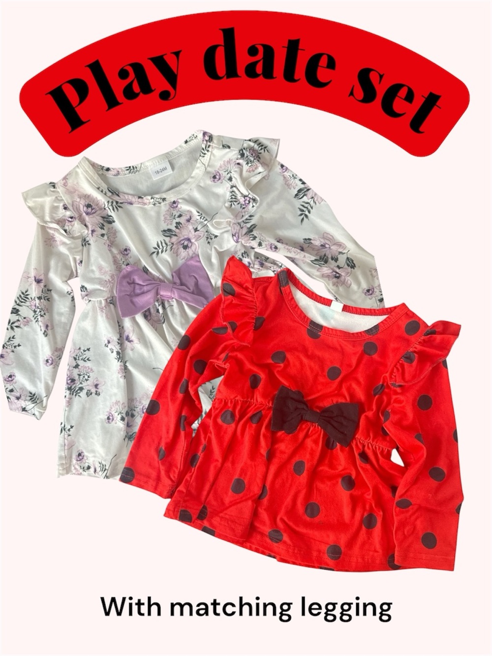 SHEIN Girls' Red Polka Dot & Cream Floral Play Date Matching Set